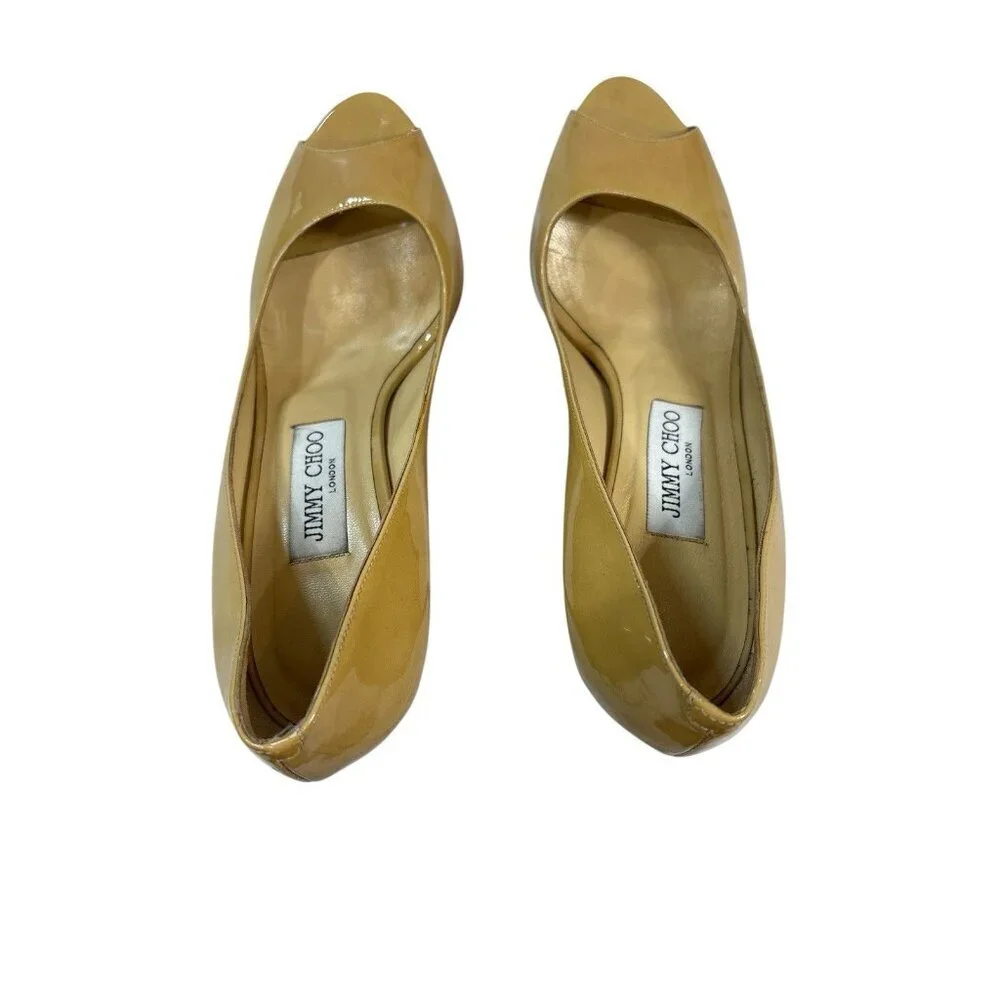 Jimmy Choo Women’s Yellow Patent Leather Peep Toe Platform Heels Size 38/ 8